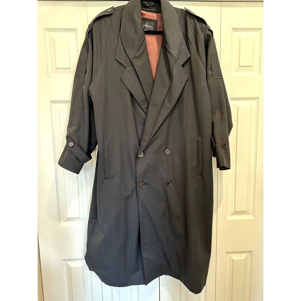 Vintage Zeidler & Zeidler Black Double Breasted Trench Coat Belted XL 80s 90s